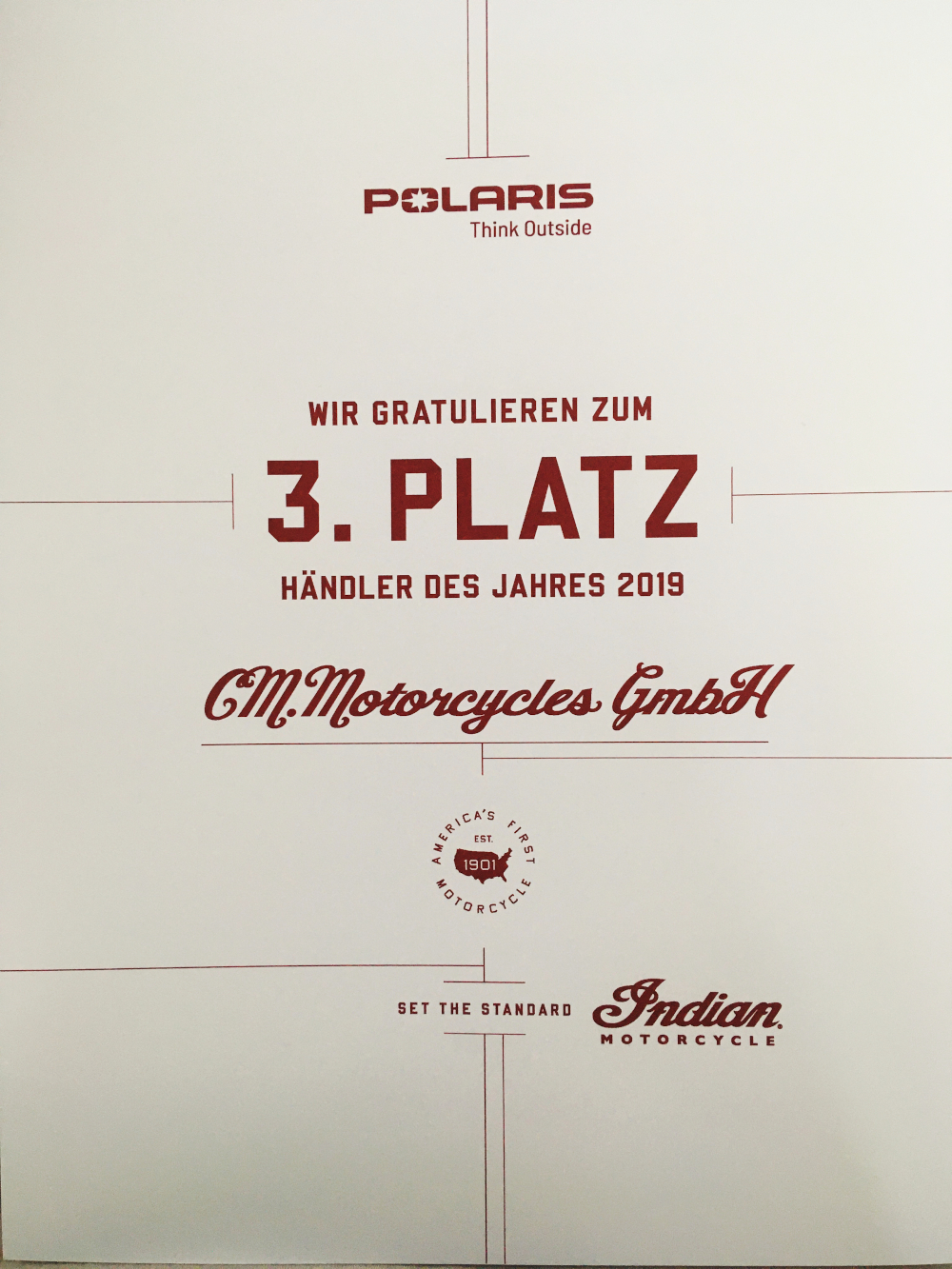 Indian Rheinland - CM.Motorcycles - Hndler des Jahres 2019 - 3. Platz